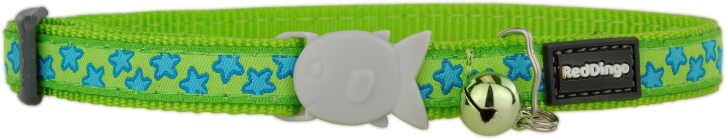 Red Dingo Stars Turquoise on Lime Green Cat Collar