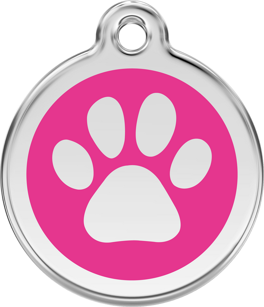 Red Dingo - Paw Print Hot Pink Tag & Engraving