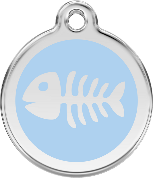 Red Dingo - Fish Skeleton Light Blue Tag & Engraving