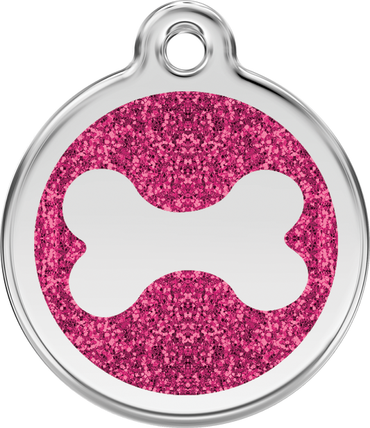 Red Dingo - Bone Hot Pink Glitter Tag & Engraving