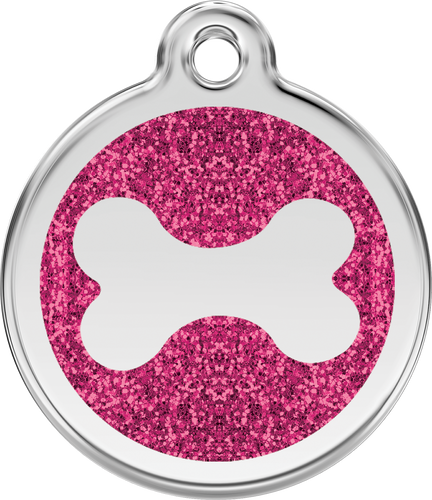 Red Dingo - Bone Hot Pink Glitter Tag & Engraving