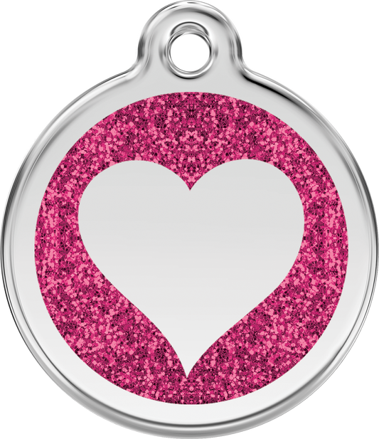 Red Dingo - Heart Hot Pink Glitter Tag & Engraving