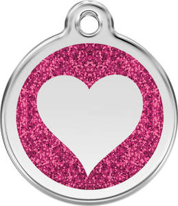 Red Dingo - Heart Hot Pink Glitter Tag & Engraving