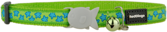 Red Dingo Stars Turquoise on Lime Green Cat Collar